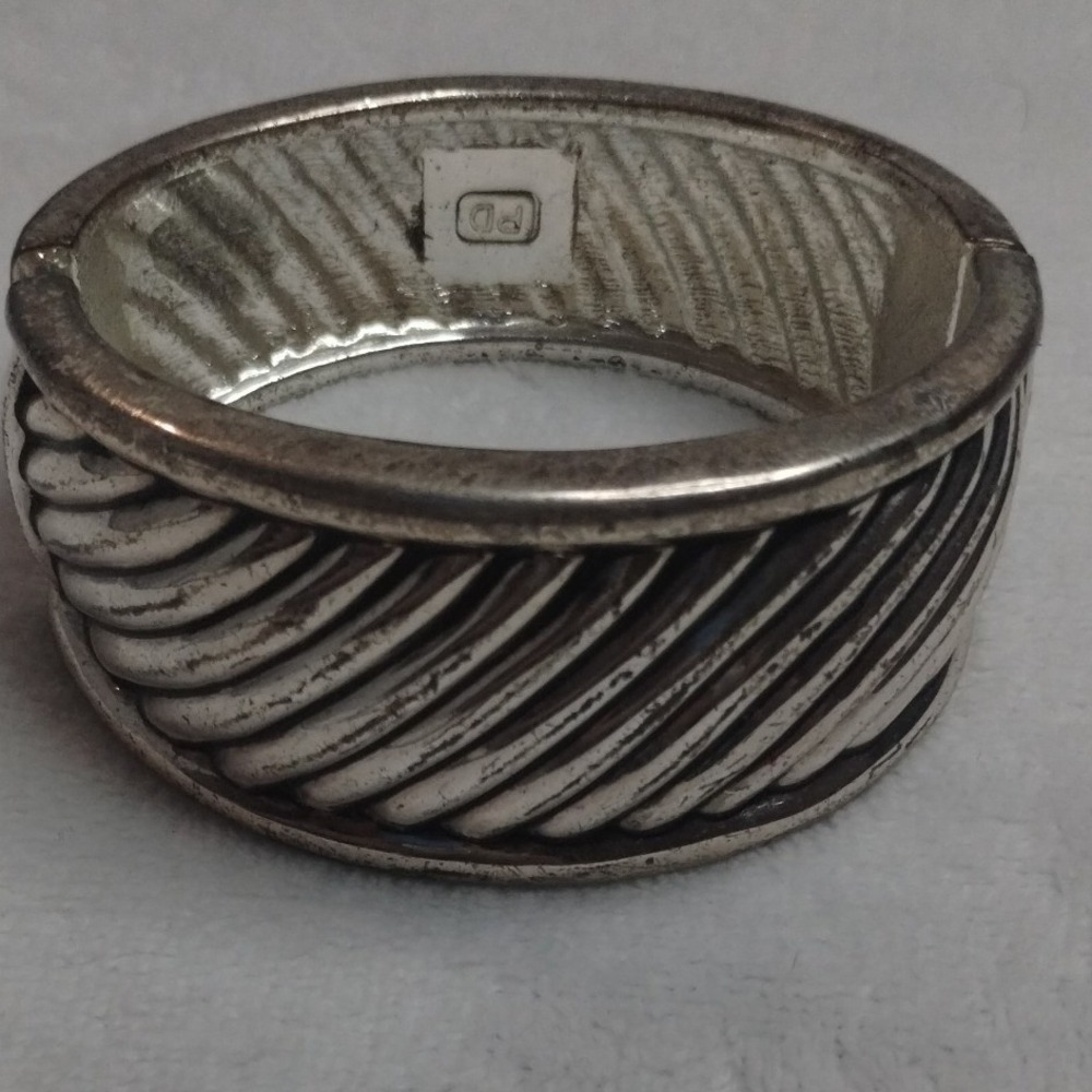Premier Design Silver Twisted Cable Rope Hinged Bangle Bracelet Antiqued Finish